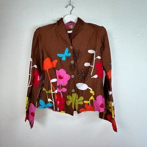 Vintage Tepper Jackson Womens Floral Print Jacket Size Large Brown Cotton Boho